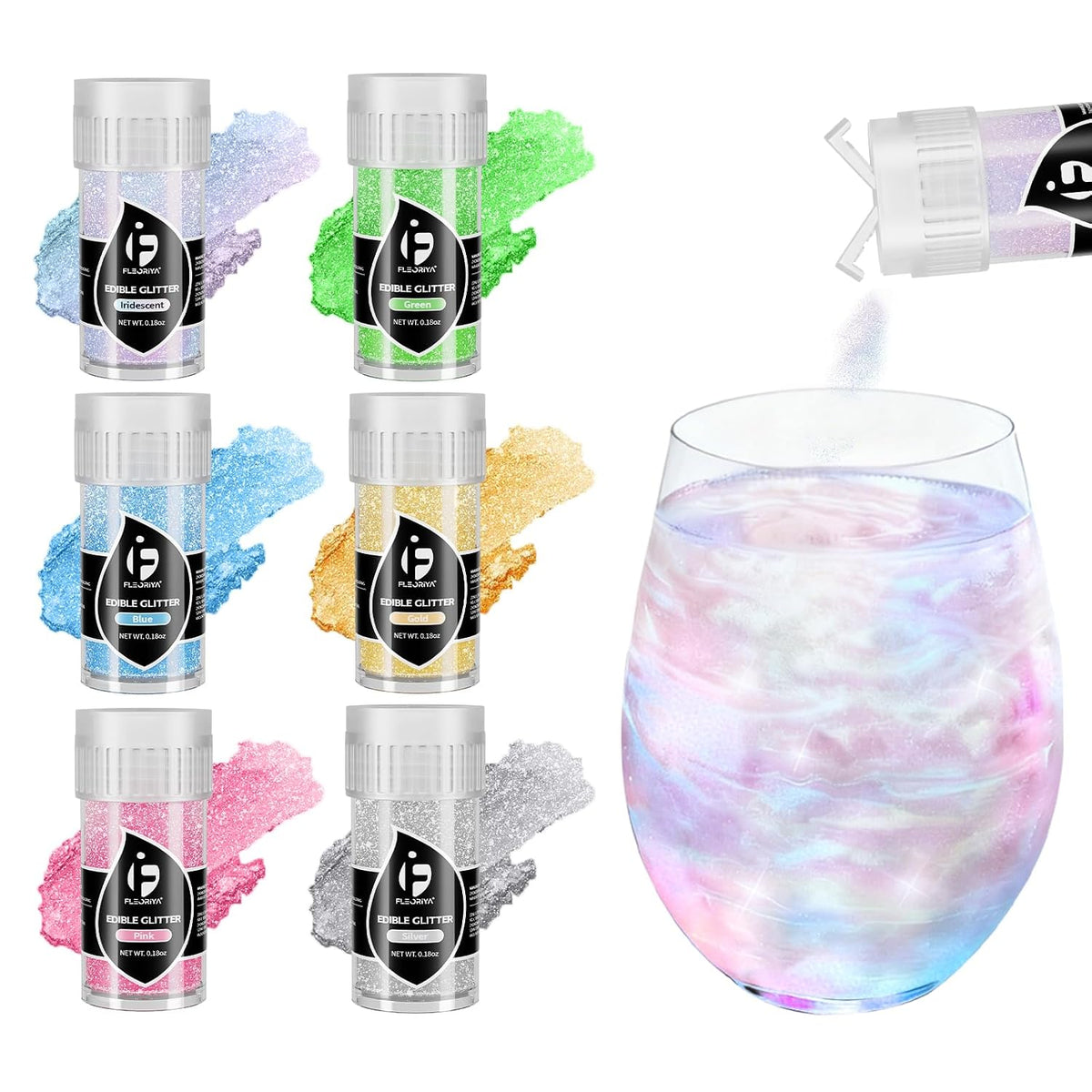 6 Colors Edible Glitter for Drinks, Cocktails, Cakes, Food Grade