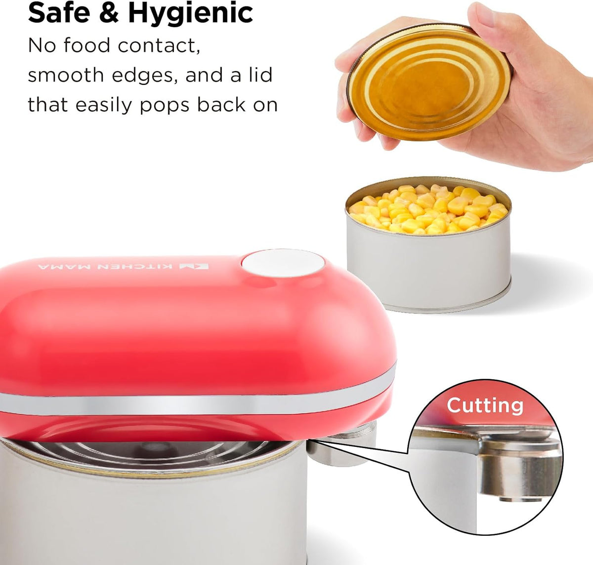 Kitchen Mama Mini Plus Rechargeable Electric Can Opener, Red