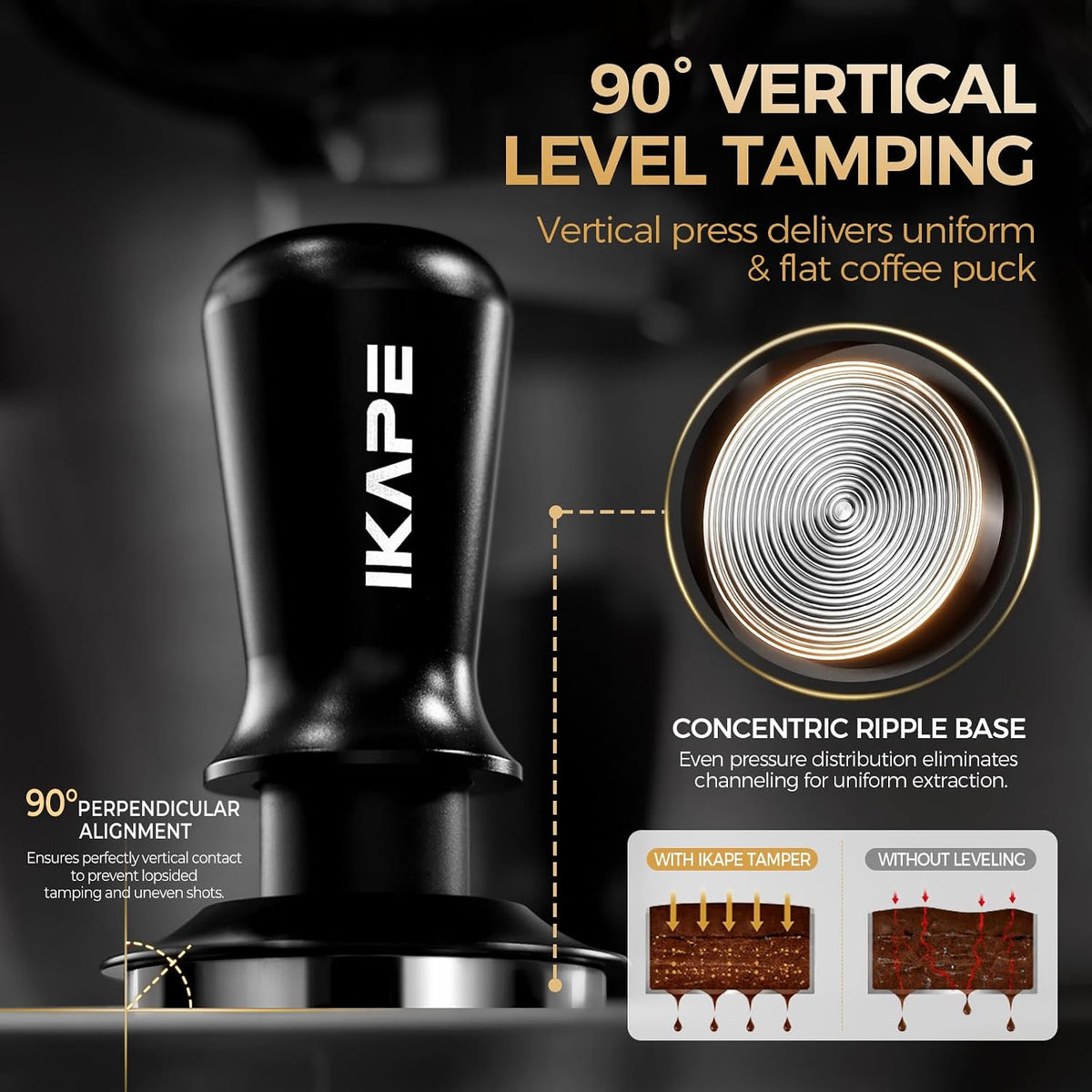 IKAPE 53.3mm Espresso Tamper, Premium Barista Coffee Tamper with Calibrated Spring Loaded, Threaded Stainless Steel Base Tamper Fits for Breville Series 54mm Portafilter Basket