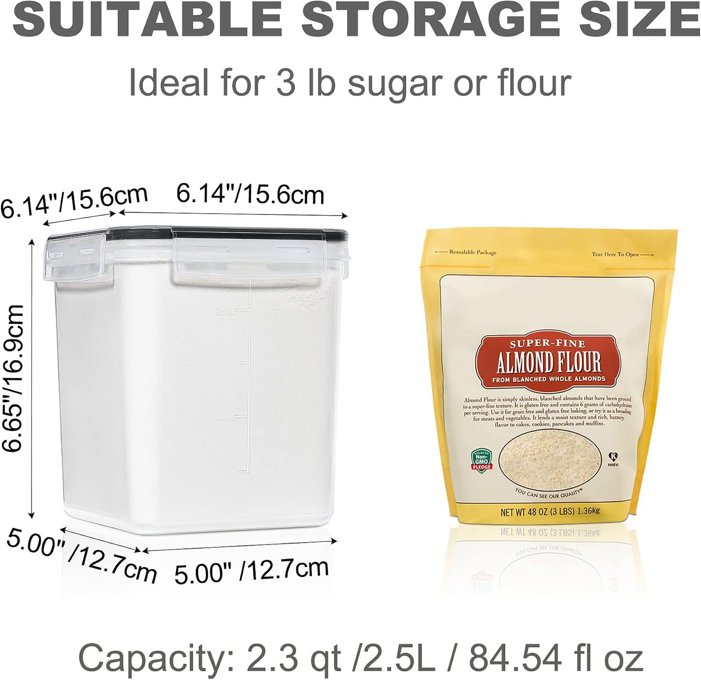 PANTRYSTAR Medium Food Storage Containers with Lids Airtight 2.5L /84.5Oz, for Flour, Sugar, Baking Supply, 3PCS BPA Free Plastic Canisters for Kitchen Pantry Organization
