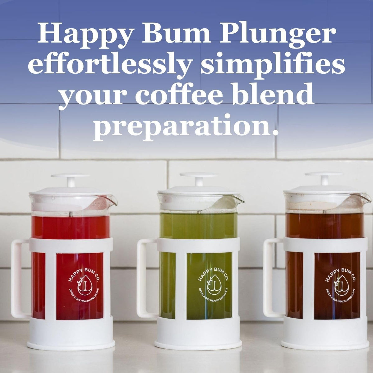Happy Bum Coffee Plunger, 1L Glass French Press with Steel Strainer | 1L glass French press with a stainless steel strainer, designed for convenient coffee brewing and storage.