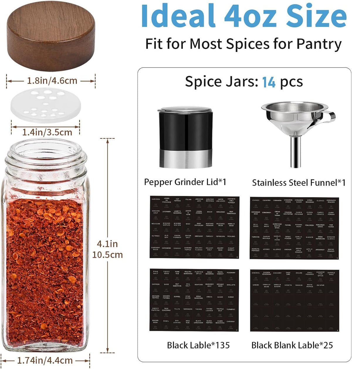 Yangbaga Glass Spice Jars with Labels, 14pcs 4oz Seasoning Organizer Jars
