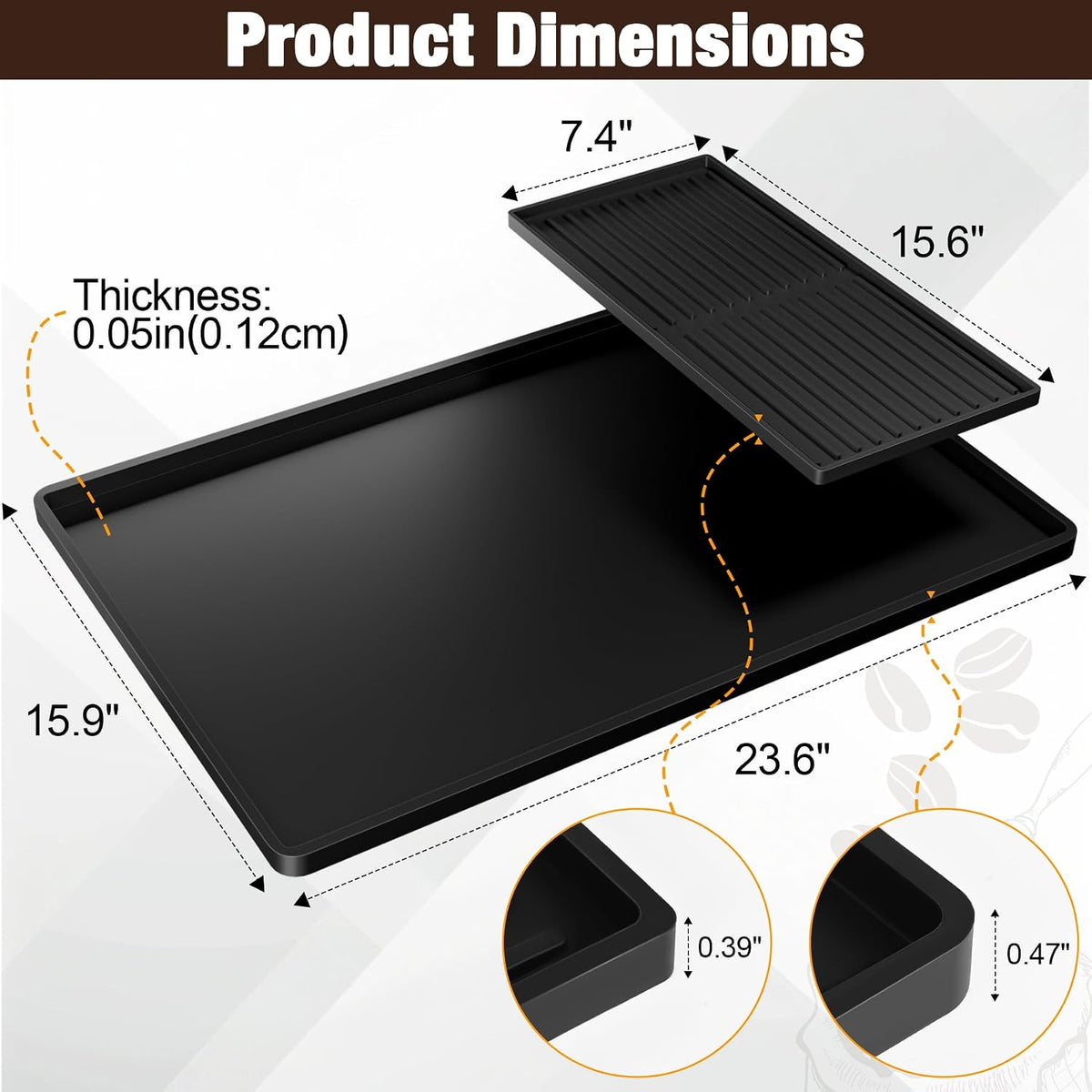 Mini Fridge Silicone Mat &amp; under sink mat 24"x16"x0.4" - Removable, Non-Slip, Waterproof | Idea for dishwasher, coffee maker, pet feeding, cat litter, gardening, DIY craft, tool, bathroom