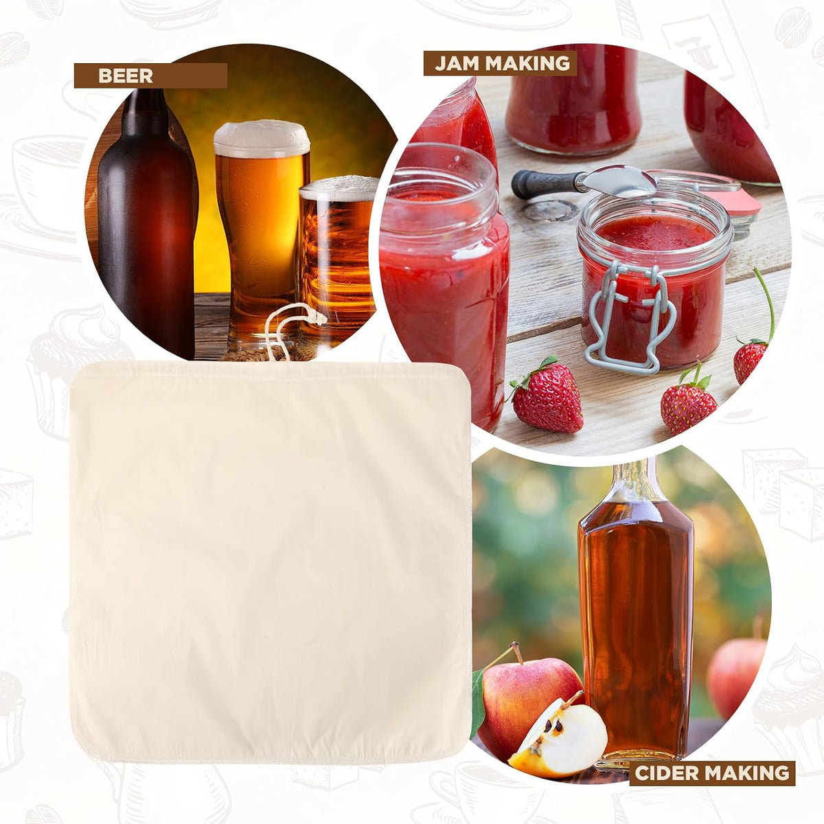 Tioncy 2 Pcs 20 x 20 Inch Large Reusable Cold Brew Coffee Bag Reusable Organic Cotton Cold Brew Filter Bags Washable Coffee Filter Pouch with Easy Open Drawstring Pitchers 5 Gallon Systems up to 5 LBS