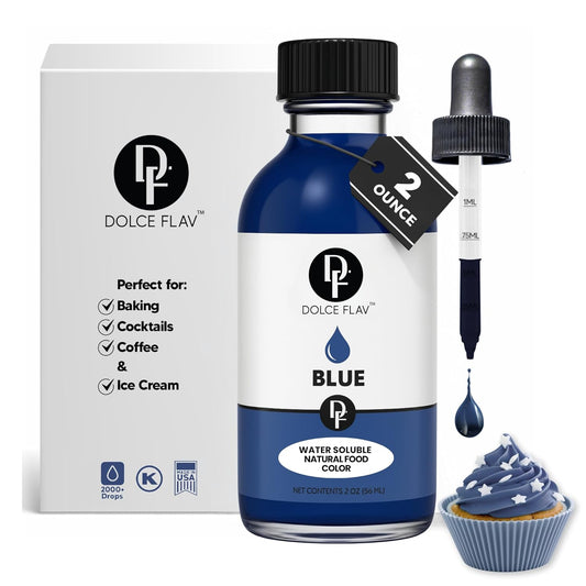 Dolce Flav Natural Blue Food Coloring – 2 oz Vibrant Plant-Based Color from Spirulina | Water-Soluble Liquid Dye for Baking,