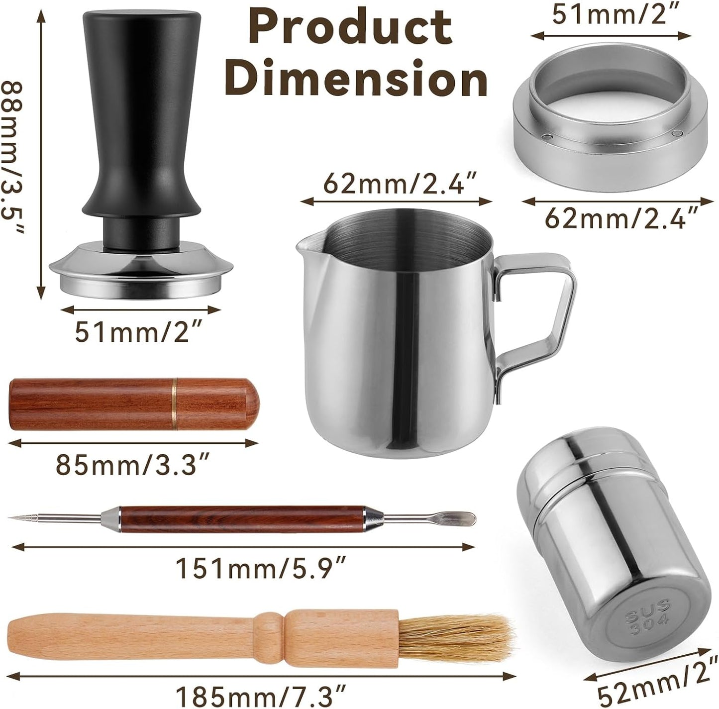 Espresso Accessories Kit, Tamper Tools Set, Coffee Machine Tools Sets | 51mm, 24pcs, Alibrated Spring Stainless Steel Base, for Home Office hotels, Fits for Delonghi/CASABREWS coffee machine
