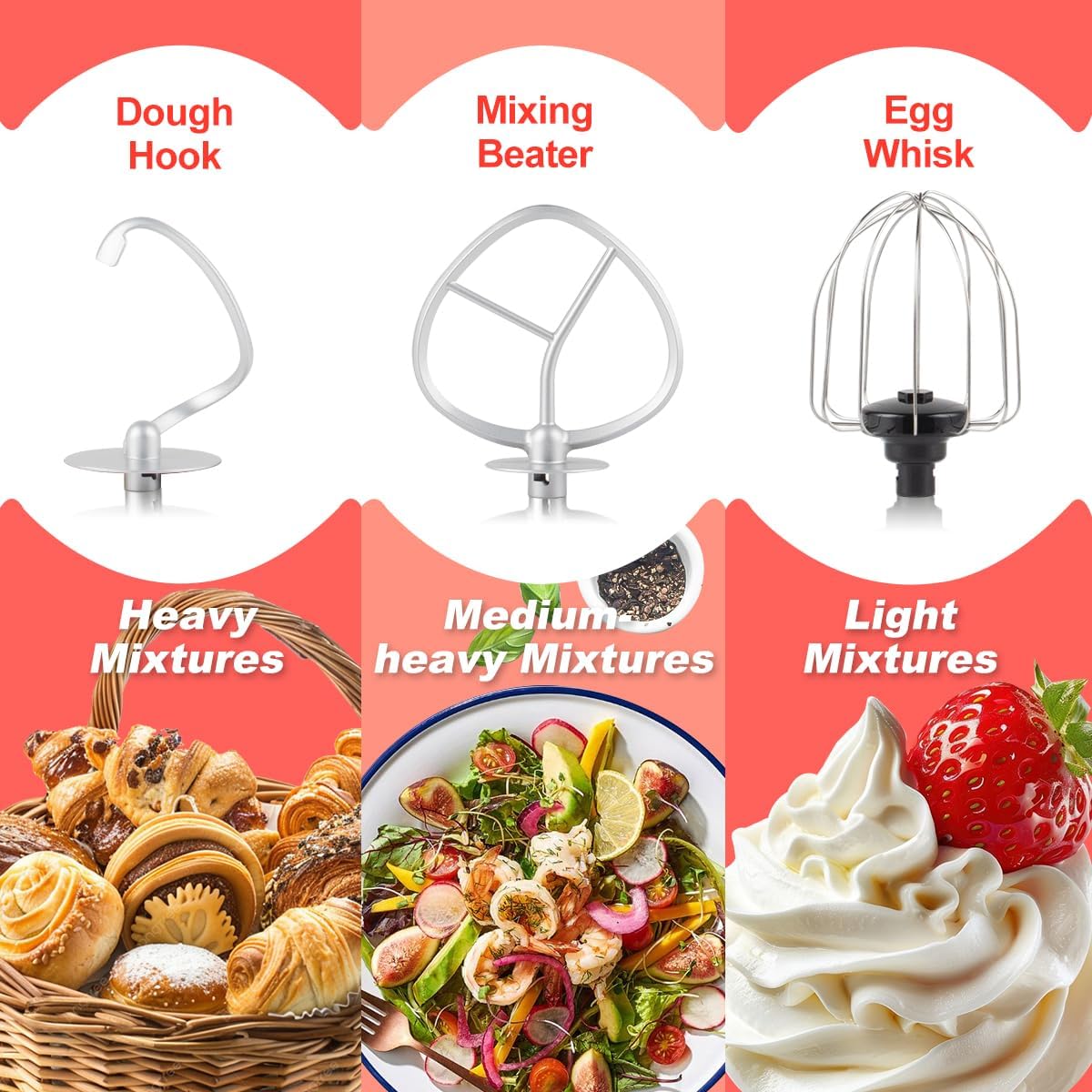 CUSIMAX Stand Mixer 5-QT Tilt-Head Food Mixer Kitchen Electric Mixer with Dough Hook, Wire Whip & Beater for Daily Use