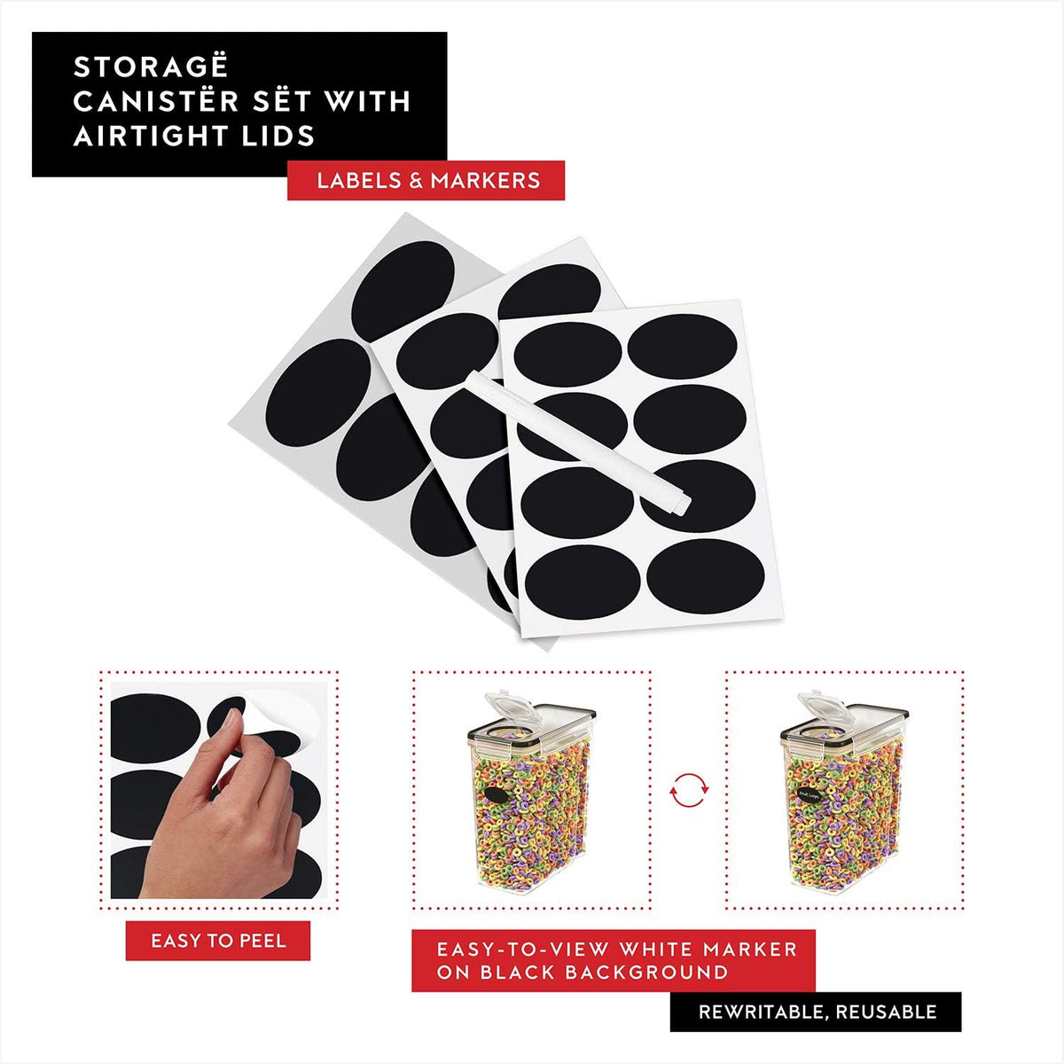 DWËLLZA KITCHEN EXTRA LARGE Cereal Containers Storage (6.3L / 213OZ) Set of 2 Family Size Bulk Cereal Dispenser Countertop, Airtight Food Storage Containers for Pantry Organization, Labels &amp; Marker