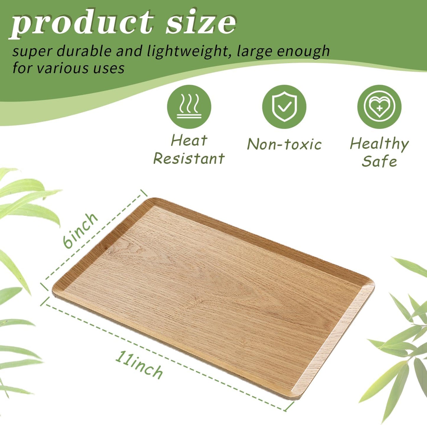 Wooden Trays for Eating, Decorative Serving Trays for Party, Great for Tea Tray, Bar Tray, Breakfast Tray - 6 x 11 Inch