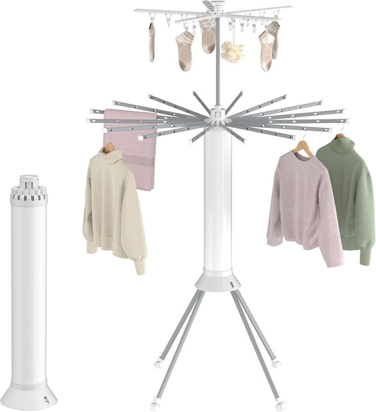 4-Legged Clothes Drying Rack, Portable Dryer Rack with 20 Clips, Outdoor Laundry Drying Rack with 4 Pulleys, Collapsible