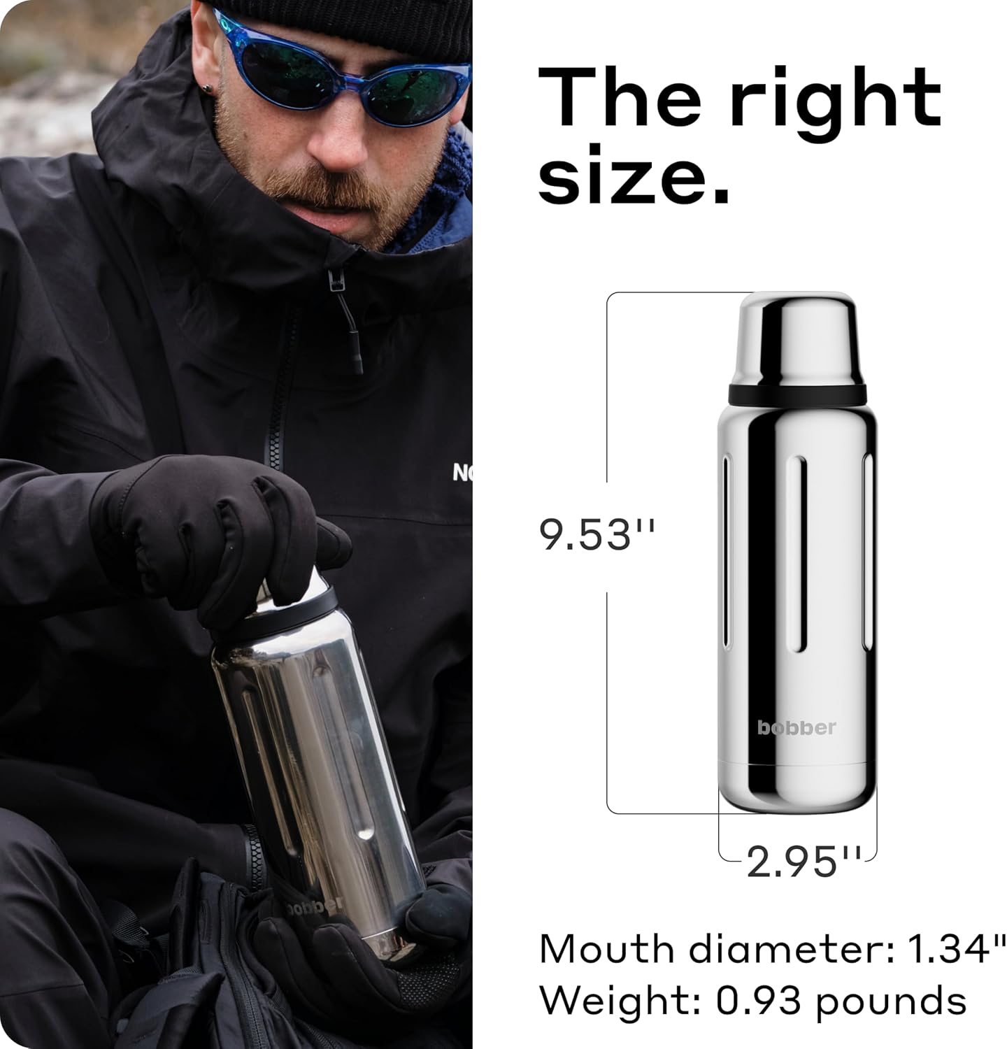 BOBBER 16 oz Stainless Steel Insulated Bottle – 24 Hours Hot – Dishwasher Safe Small Thermo for Hot Drinks – Leak Proof, Insulated Thermo Flask for Tea and Coffee, for Men and Women (Glossy)
