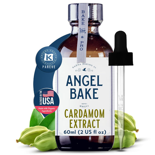 Angel Bake Pure Cardamom Extract, 2 oz | Water soluble, food safe culinary flavoring for baking, coffee, tea, cocktails and cookies; vegan, gluten free, keto