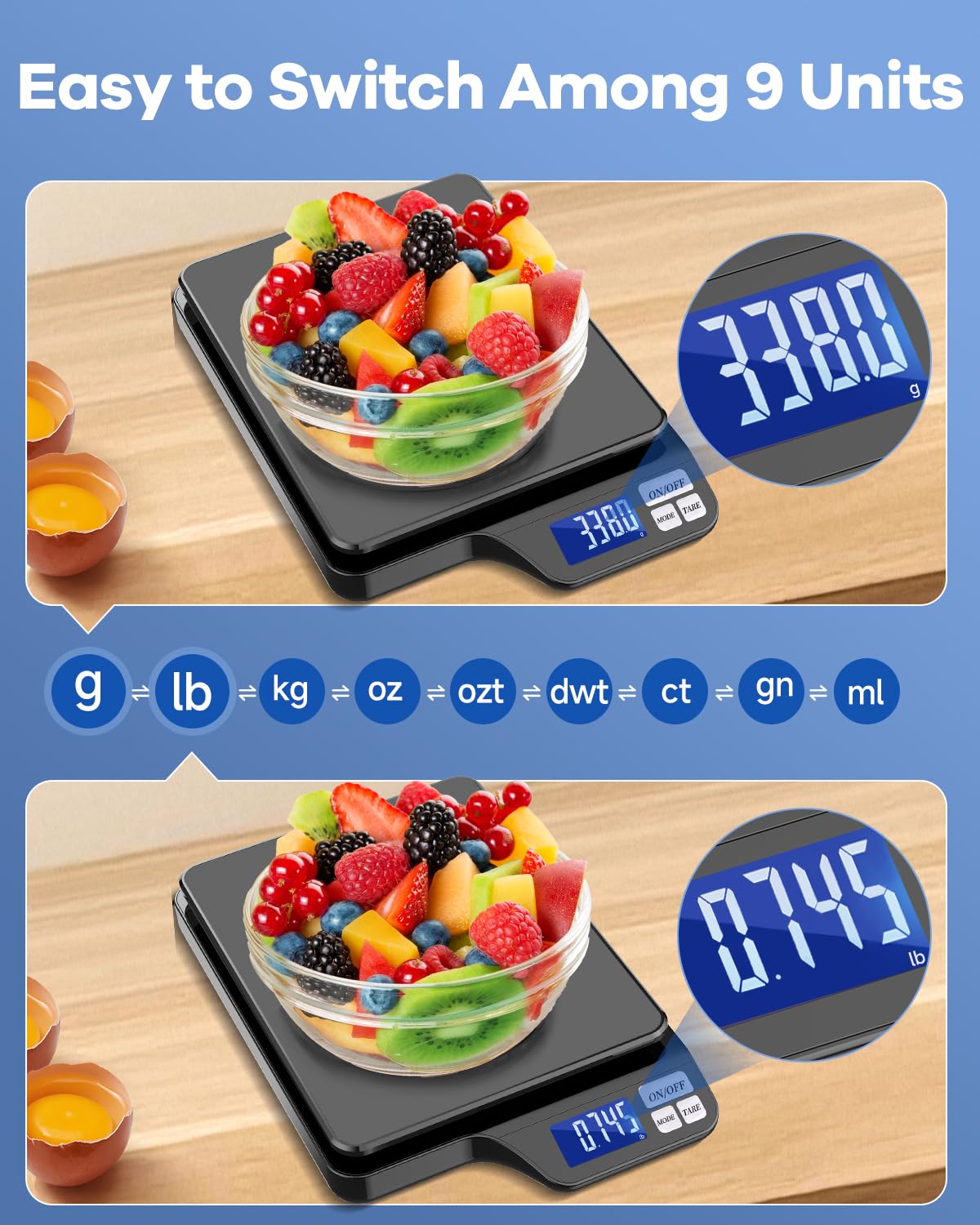 Large 5kg/11lb Kitchen Scale with 0.1g/0.01oz High Precision