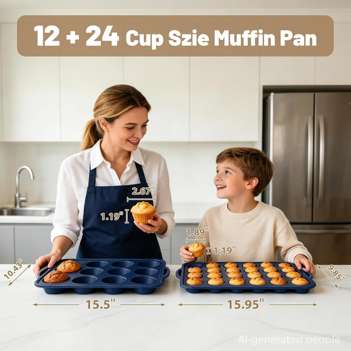 2 Pack Silicone Muffin Pan 12 & 24 with Frame Non Stick Cupcake Baking Tin