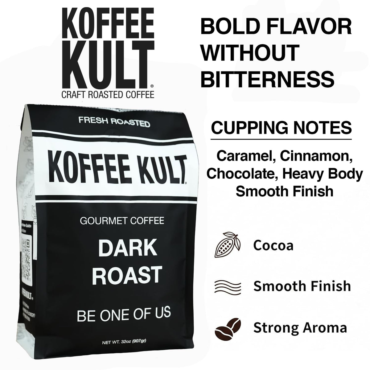 Koffee Kult Dark Roast Whole Bean Coffee - Small Batch 100% Arabica Gourmet Blend