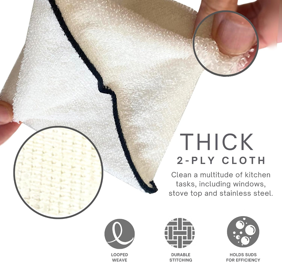 Dishcloths Kitchen Dishrag Cleaning Scrub Reusable 6pk 6x7in | Bamboo-Rayon, Absorbent, Scrub-Non-Scratch, Washable, Durable, Fast-Drying, Multi-Surface, Hand-Sized, Household Cleaning