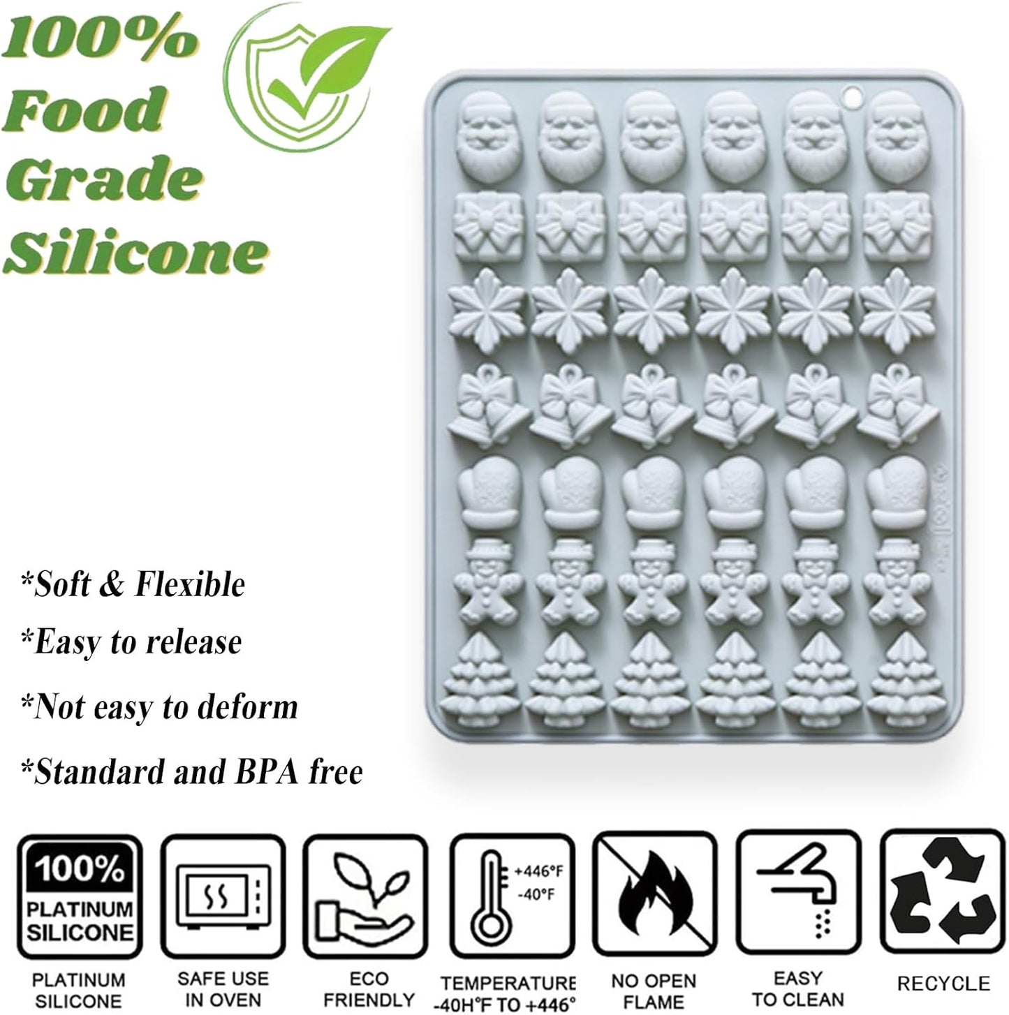 2 Pcs Christmas Chocolate Molds, 42-Cavity Silicone Molds Shape Have Santa Clause Christmas Tree Snowflakes Gingerbread Man Bell Gift Box Gloves for Jellies, Candies, Ice Cubes, Wax Melts, Soaps