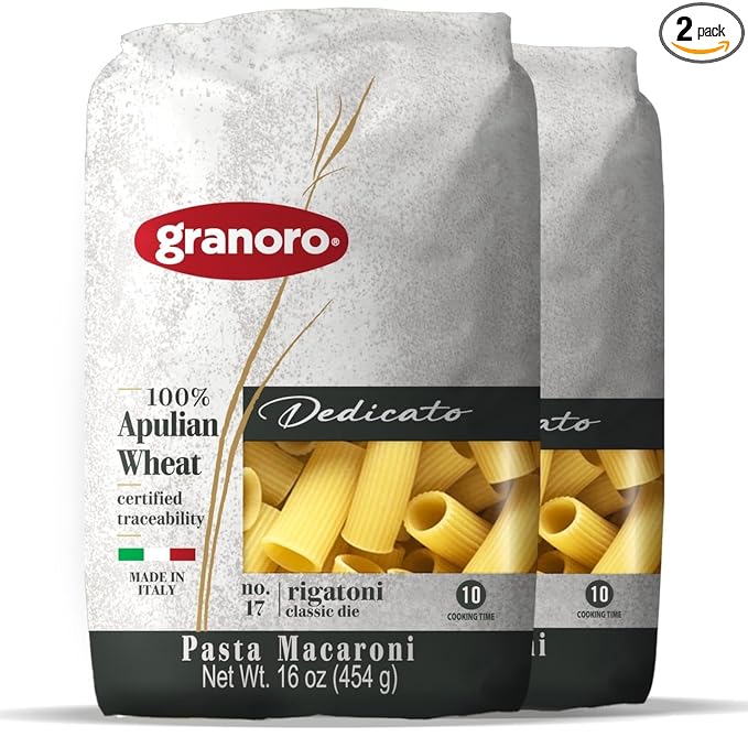 Granoro Dedicato Rigatoni #17 - Authentic Italian Pasta, Made from 100% Puglia Durum Wheat Semolina, Non-GMO, Vegan, 1 lb Bags (Pack of 2)