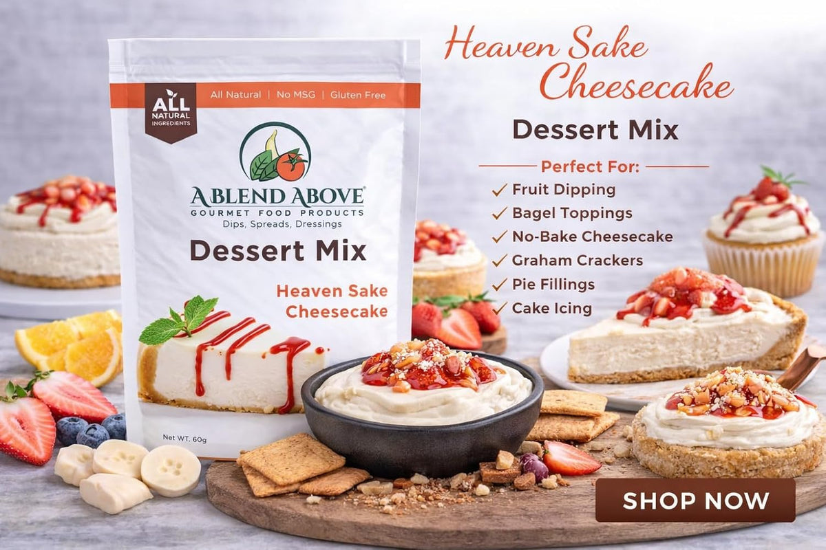 A Blend Above Heaven Sake Cheesecake Mix - No-Bake Dessert, All Natural, Gluten Free, No MSG - Instant Dessert Mix, Fruit Dip, Bagel Topping, Frosting, Cheesecake Filling - Makes 16 Oz (Pack of 3)