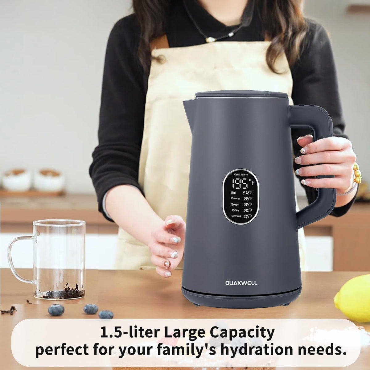 1.5L Hot Water Electric Kettle Temperature Control Teapot Cordless