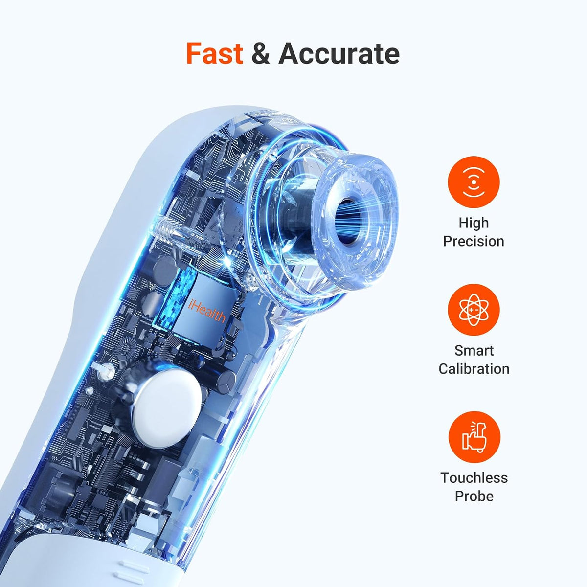 iHealth Infrared Digital Thermometer for Adults, Kids, Baby PT9L Blue | 3-in-1 Mode &amp; 3-Color Prompt, Fever Alarm &amp; Silent Mode, Forehead &amp; Object Detection, 40 Memory Storages