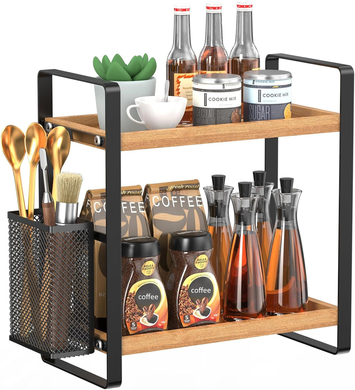 LEMIKKLE 2-Tier Coffee Bar Organizer With Basket