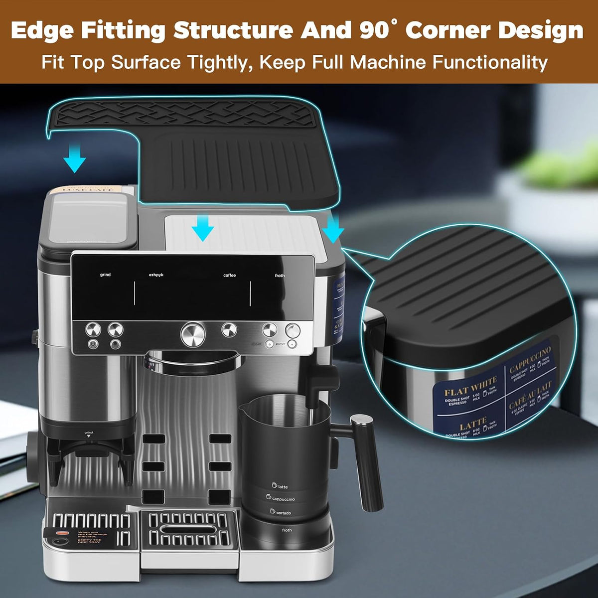 Silicone Top Mat for Ninja Luxe Cafe Espresso Machine ES601 Black