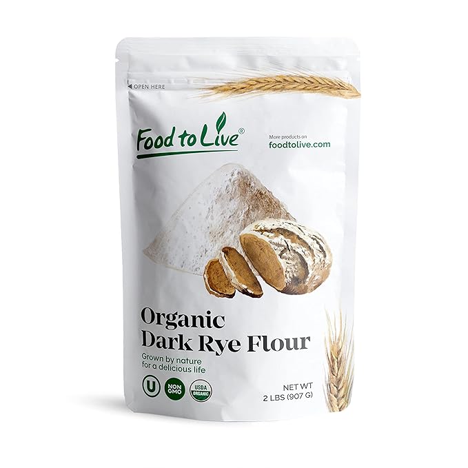 Food to Live Organic Dark Rye Flour, 2 Pounds – Whole Grain, Non-GMO, Stone Ground, Kosher, Raw, Vegan, Bulk, Great for Baking Bread, Product of the USA