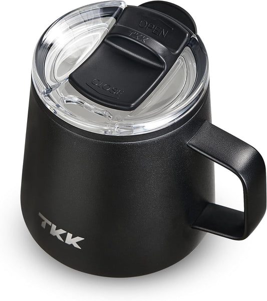 TKK 12 oz Insulated Coffee Mug with Handle Ceramic Coating Detachable Slider Lid Stainless Steel Tumbler Double Wall Vacuum