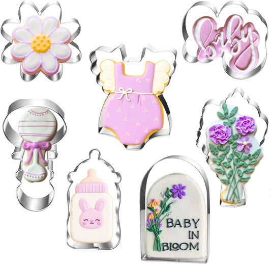 Wildflower Baby Shower Cookie Cutters Set - 7-Piece - Stainless Steel - Dishwasher Safe - Perfect for Baby in Bloom Baby