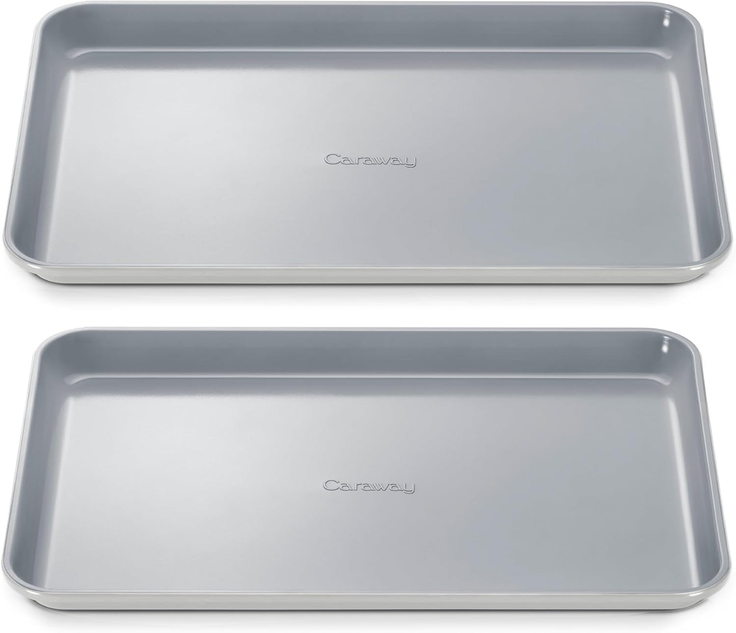 Caraway Non-Stick Ceramic Medium Baking Sheet Duo | Naturally Slick Ceramic Coating, Non-Toxic, PTFE and PFOA Free, Perfect for Baking, Roasting, and More, (15" x 10"), Gray