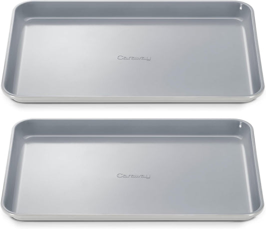 Caraway Non-Stick Ceramic Medium Baking Sheet Duo | Naturally Slick Ceramic Coating, Non-Toxic, PTFE and PFOA Free, Perfect for Baking, Roasting, and More, (15" x 10"), Gray