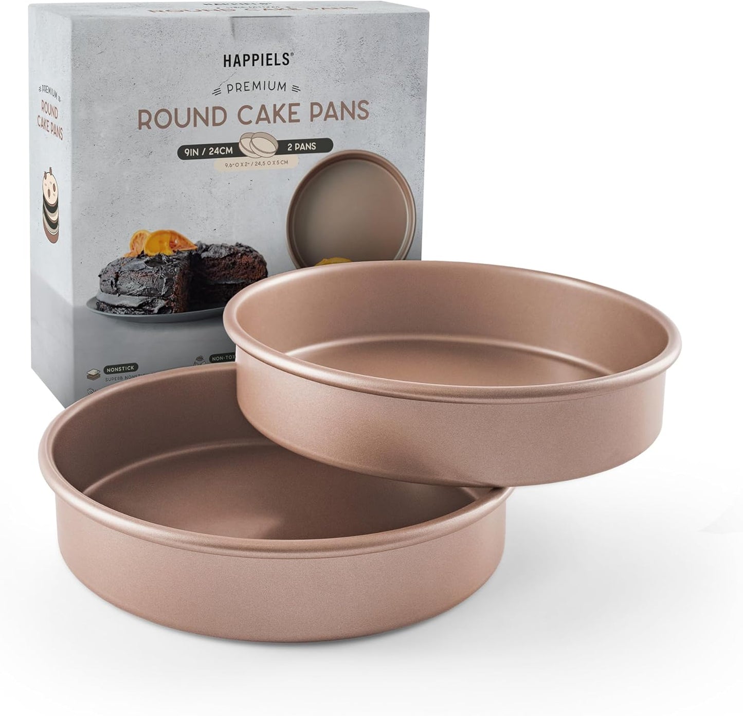 Non Toxic Nonstick 9 inch Round Cake Pans Set of 2 | Quality Non Stick 9 inches Layer Circle Cake Pan 2 inches Deep | Best 9in Baking Pan PFOA, BPA free Nontoxic | 9inch 9inches Cake Pans Set
