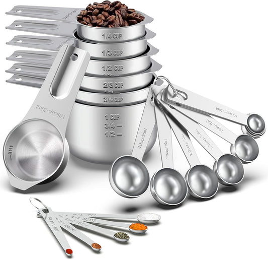 21 Pcs Stainless Steel Measuring Cups and Spoons Set, Wildone Stackable Metal Measuring Cups and Spoons for Cooking &