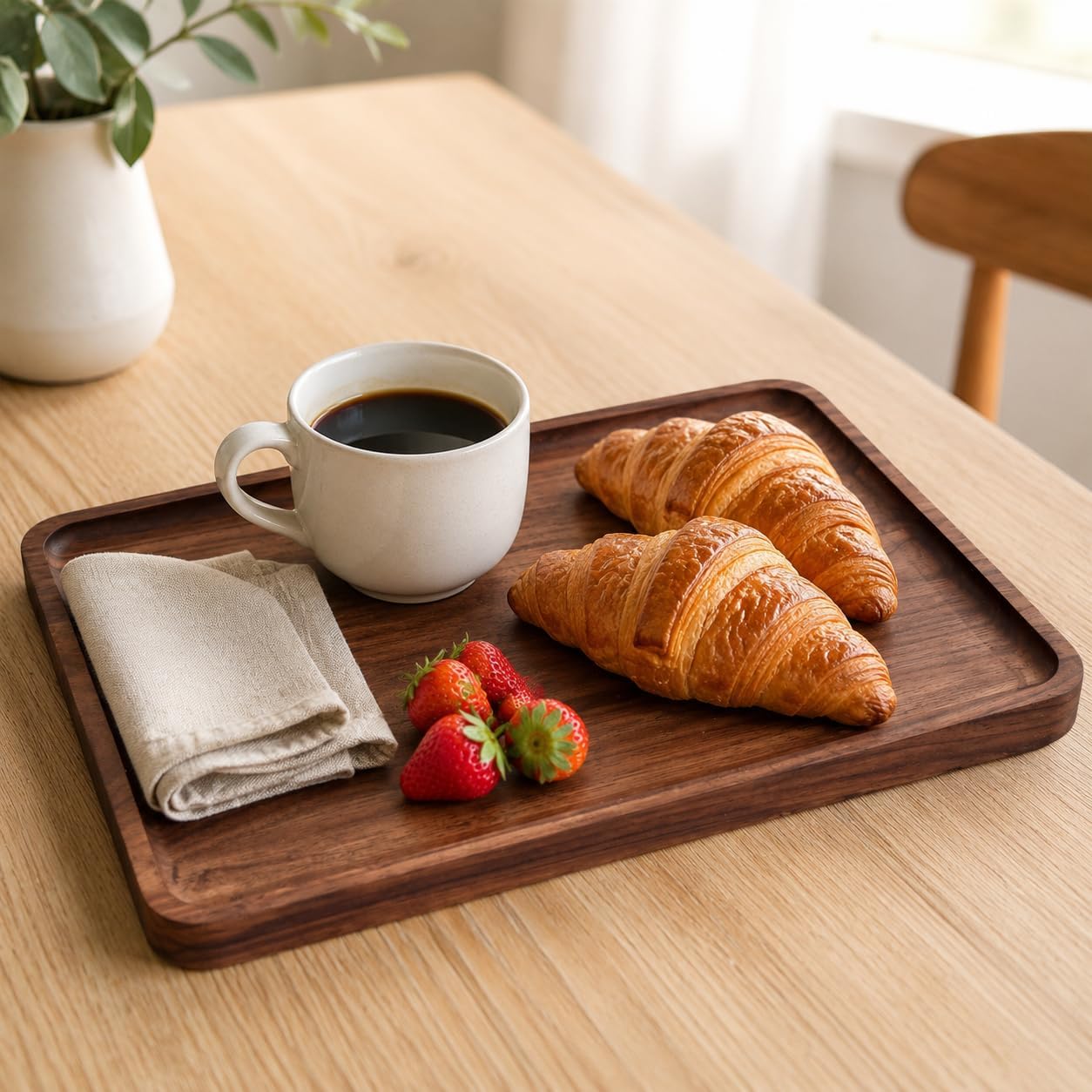 Walnut Wood Serving Tray, 13.4 x 9 Inch Rectangular Platter with Raised Rim