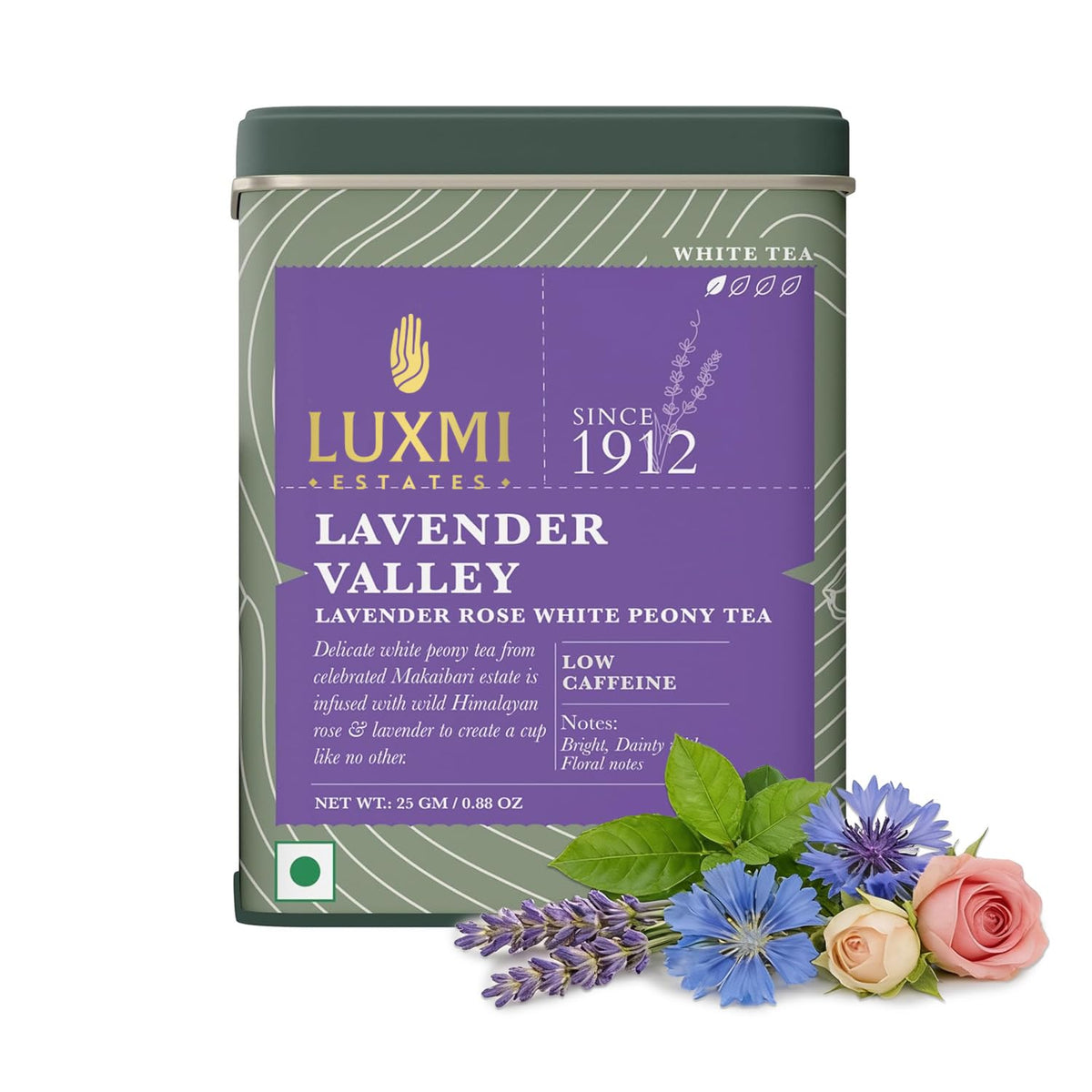 Luxmi Estates Lavender Valley Loose Leaf Tea, (25g/0.88oz) Darjeeling Makaibari White Tea, Low Caffeine, Sleep Function Tea