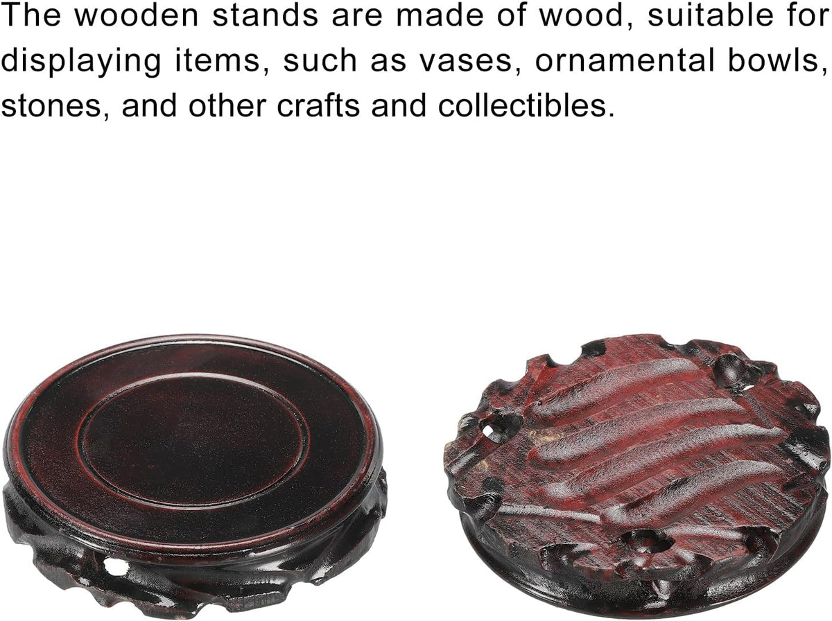 MECCANIXITY Wooden Display Stand Base 110mm/4.33" Diameter Black 2Pcs | Stand Holders for Vase Bonsai Stone Furniture Stable Home Decoration