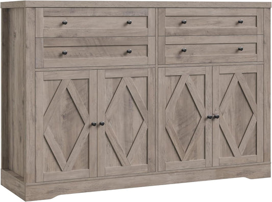 HOSTACK 55" Coffee Bar with 4 Large Drawers, 40" Tall Buffet Cabinet with Storage, Kitchen Storage Cabinet, Modern Farmhouse