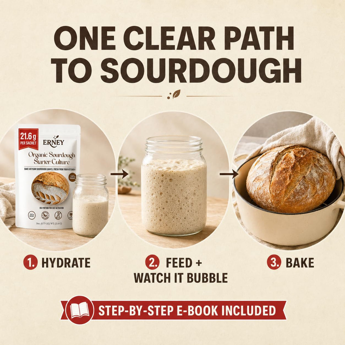 ERNEY Dehydrated Sourdough Starter - 21.6g Sachet for Artisan Bread