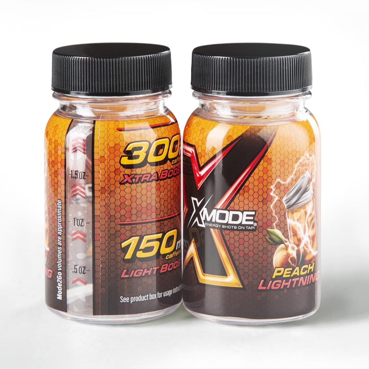XMODE Energy Shots on Tap Dispenser – 100 (1oz) Servings with 2 Refillable Bottles, Peach Lightning Flavor, Extra Strength with 150mg Caffeine/oz, B12 and Sugar Free