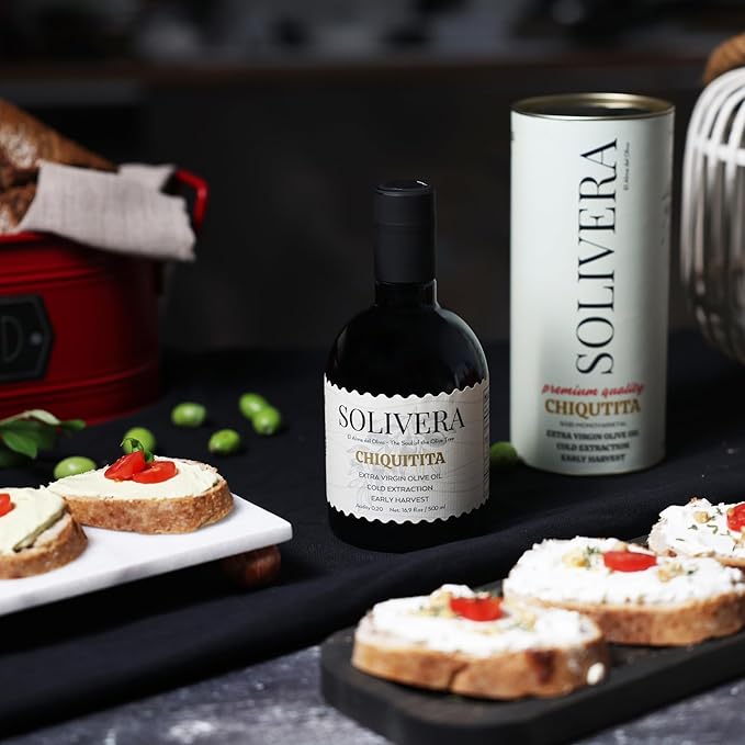 Solivera Chiquitita Extra Virgin Olive Oil Cold Pressed, Smooth & Subtle Flavor, 300+ High Polyphenols, Single-Origin Hand Picked Gourmet Organic Olive Oil – 16.8 fl. oz. (Chiquitita)