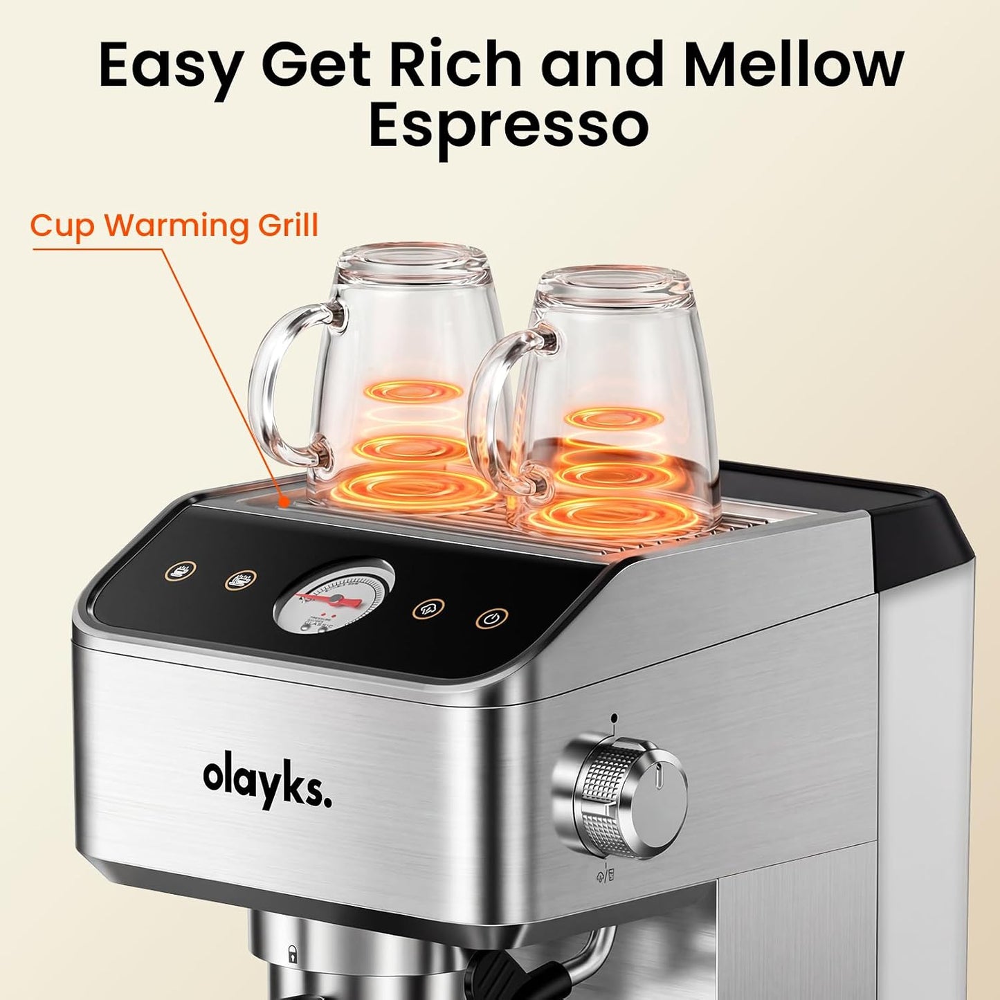 Espresso Machine 20 Bar, Brush Stainless Steel Espresso Maker with Milk Frother Steam Wand, 1400W Espresso Coffee Machine with 1.8L Removable Water Tank for Latte, Cappuccino,Machiato