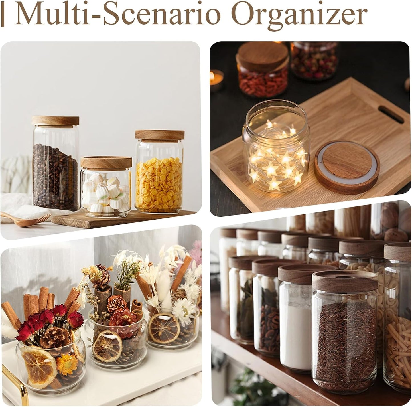 Glass Jars with Airtight Wood Lids - 25 OZ / 750 ML Kitchen Pantry Storage Containers, Decorative Canister for Chia Seed, Coffee Bean, Sugar, Spice, Cereal, Oats, Cookie, Candy, Tea, Nuts, Set of 2