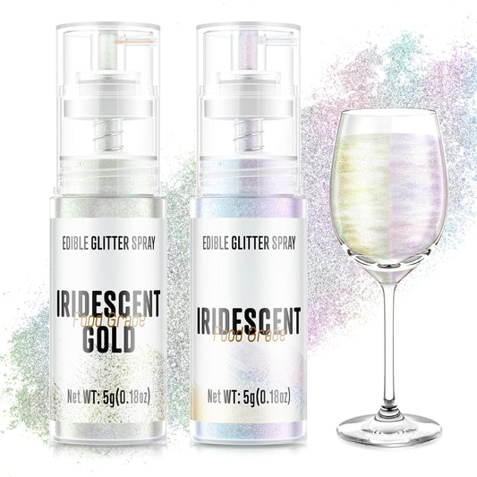 Edible Glitter Spray,2 Colors Iridescent & Iridescent Gold Food Grade Edible Glitter Set for Drink Cake