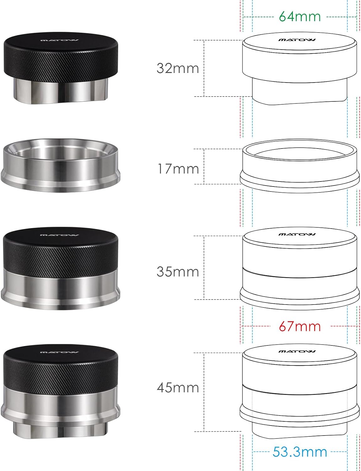 MATOW 54mm Dosing Funnel &amp; Gravity Distributor Fits Breville Portafilters | 2-in-1 Design, 304 Stainless Steel, Self Leveling, Magnetic Dosing Funnel
