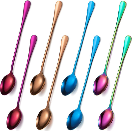 8 Pieces Long Handle Tea Spoon Stainless Steel Coffee Mixing Spoons Teaspoon for Mixing, Cocktail Stirring, Coffee,