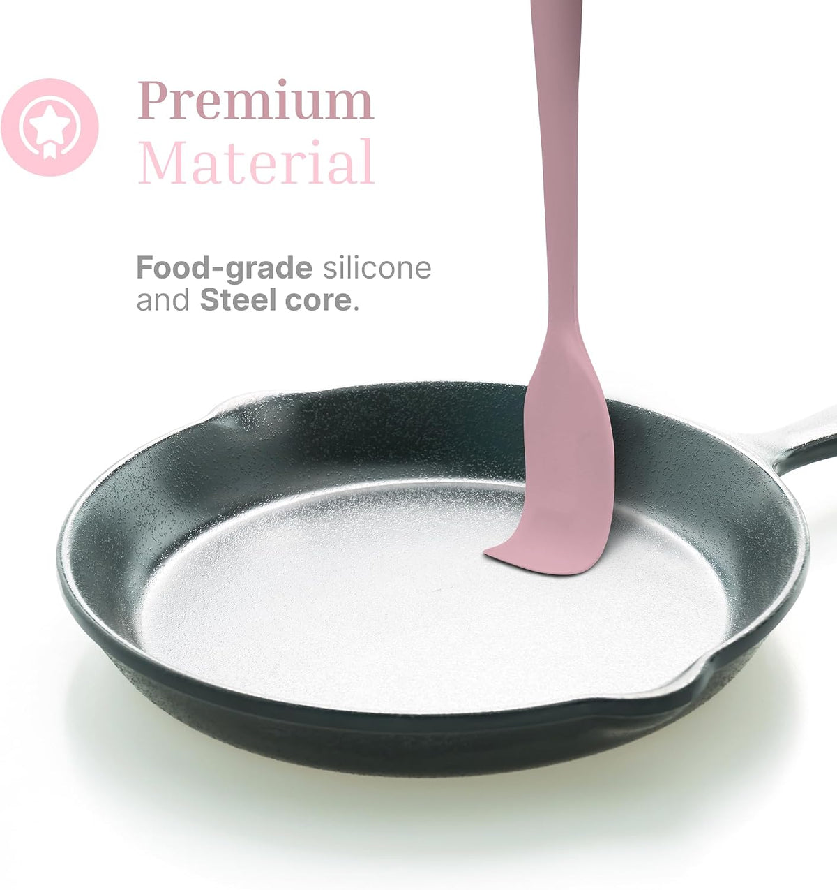 Silicone Utensils 4-Piece Set – Rubber Spatula, Pastry Brush, Slotted Turner, and Rice Paddle – Complete Heat-Resistant Set for Non-Stick Cookware – Kitchen Tools for Cooking and Baking – Pastel Pink
