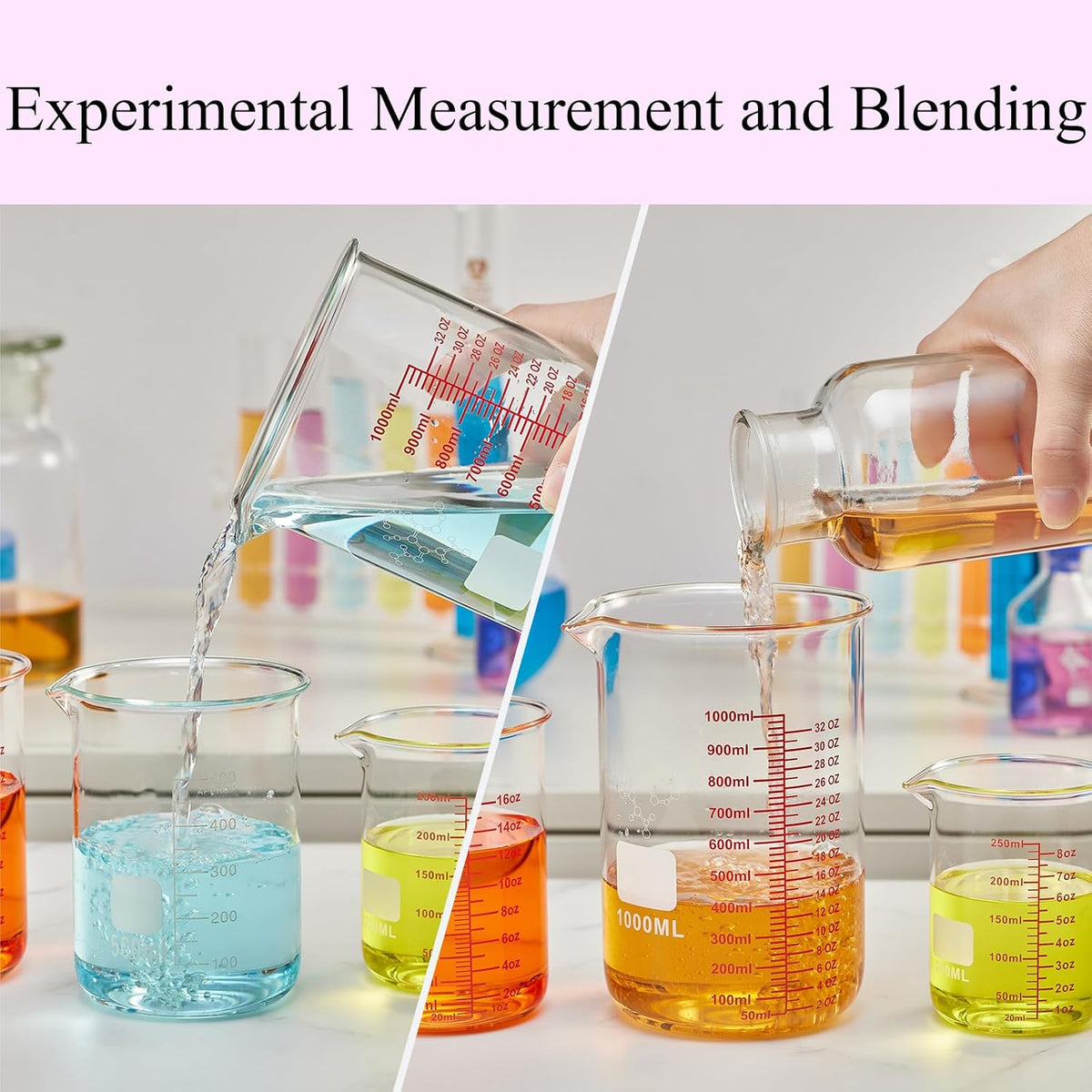 High Borosilicate Glass Measuring Cup Set-V-Shaped Spout,Includes 60ml(2OZ), 120ml(4OZ), 250ml(8OZ), 500ml(16OZ), and 1000ml (32OZ) for Kitchen or Restaurant, Easy to Read