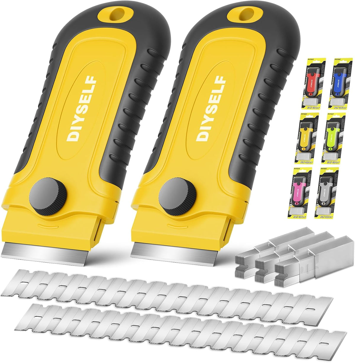 DIYSELF 2 Pack Razor Blade Scrapers with 30 Blades, Stove Scraper Tools