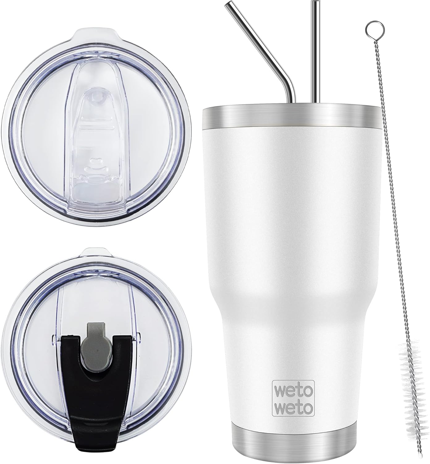 WETOWETO 30 oz Stainless Steel Tumbler, Insulated Coffee Tumbler Cup with 2 Lids and 2 Straws, Doubl